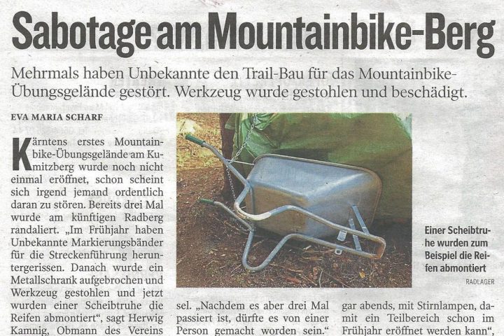 Kleine Zeitung – Areaone: Sabotagage am Moutnainbike Berg